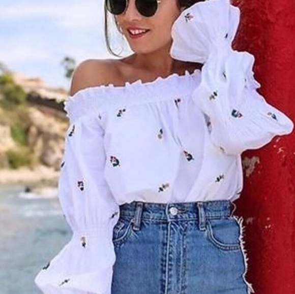 Zara White Floral Off Shoulder Blouse - Picture 13 of 13